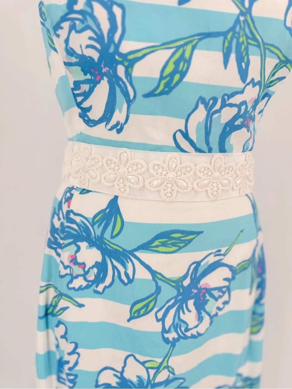 Lilly Pulitzer Blue & White Floral Striped Sleeveless Dress